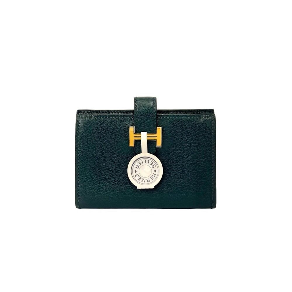 HERMES Bearn Business Card Holder/Card Case, Chevre Mysore Leather, Genuine G...